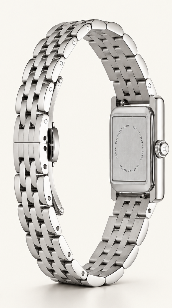 Julien Marcel Silver Watch från sidan och baksidan